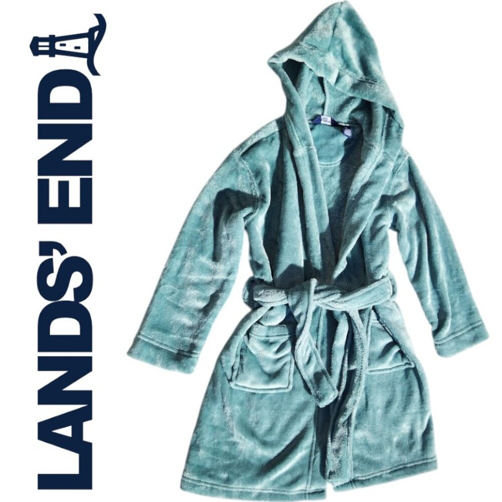 Lands' End Kid's Boy's Plush Fleece Robe Pajamas PJs PJ Set Teal Green  Size XS